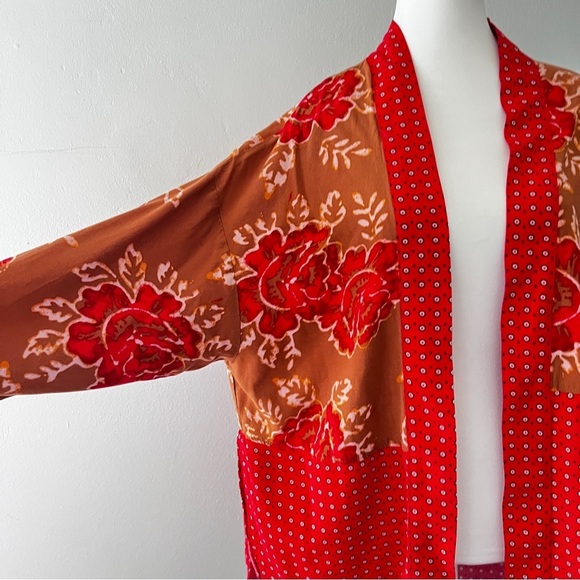 Free People Red Forget Me Not Kimono Sz small - Picture 4 of 12